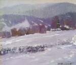 Stanisaw Chomiczewski, Zimowe szaroci, ol., p., 60 x 70 cm